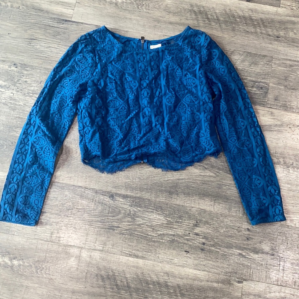 Teal Cropped floral lining top